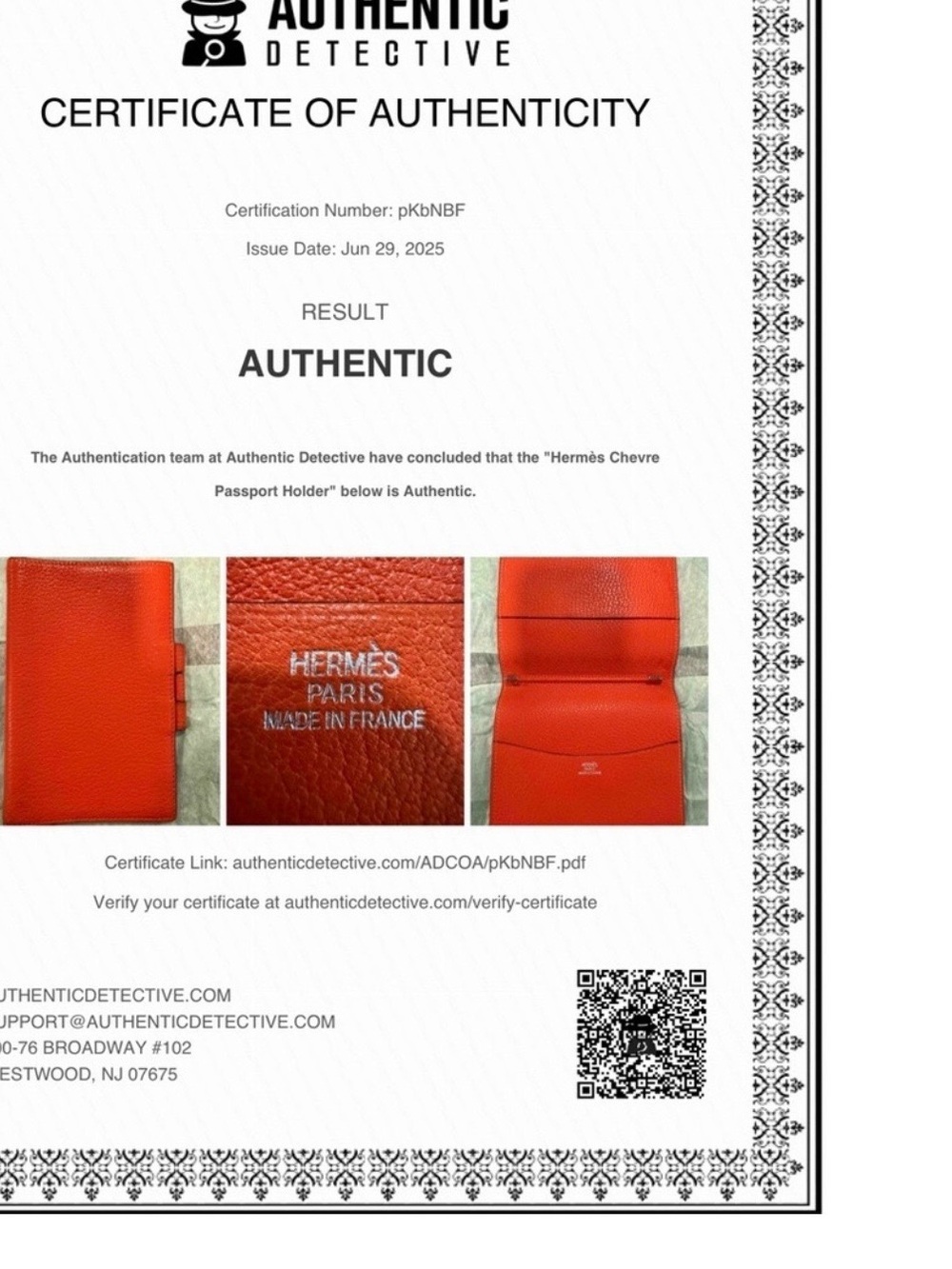 Hermes Orange Leather Passport Holder COA - Picture 1 of 8